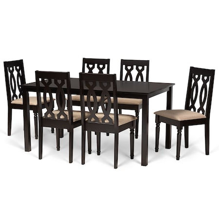 Baxton Studio Cherese Modern and Contemporary Sand Fabric and Dark Brown Finished Wood 7-Piece Dining Set 174-10539-10519-Zoro